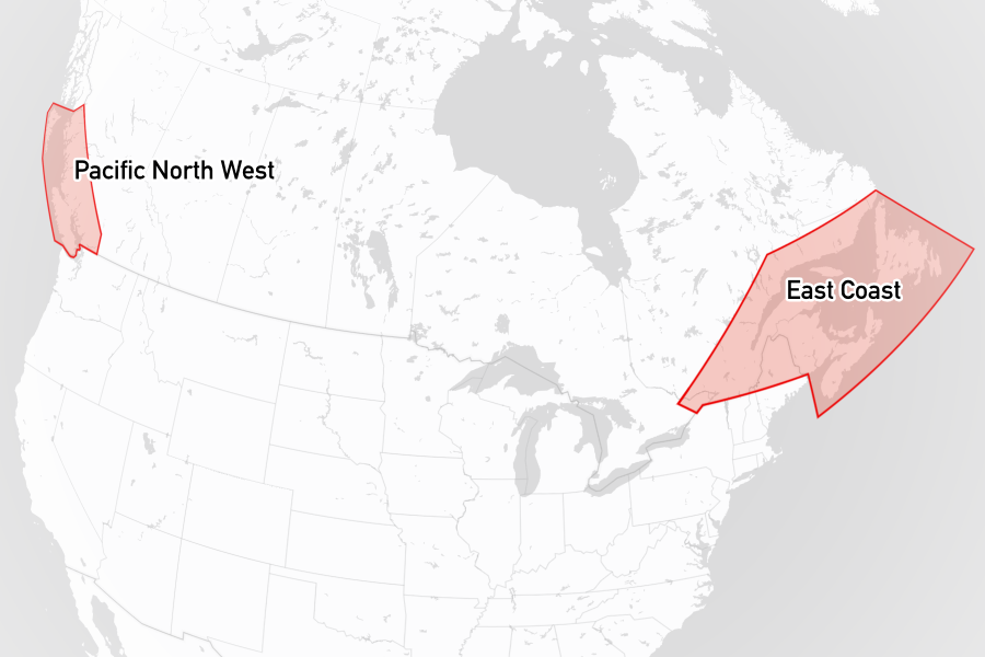 Sailing areas in Canada