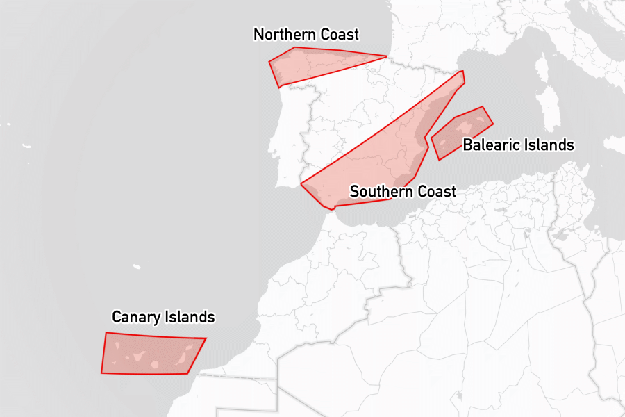 Sailing areas in Spain