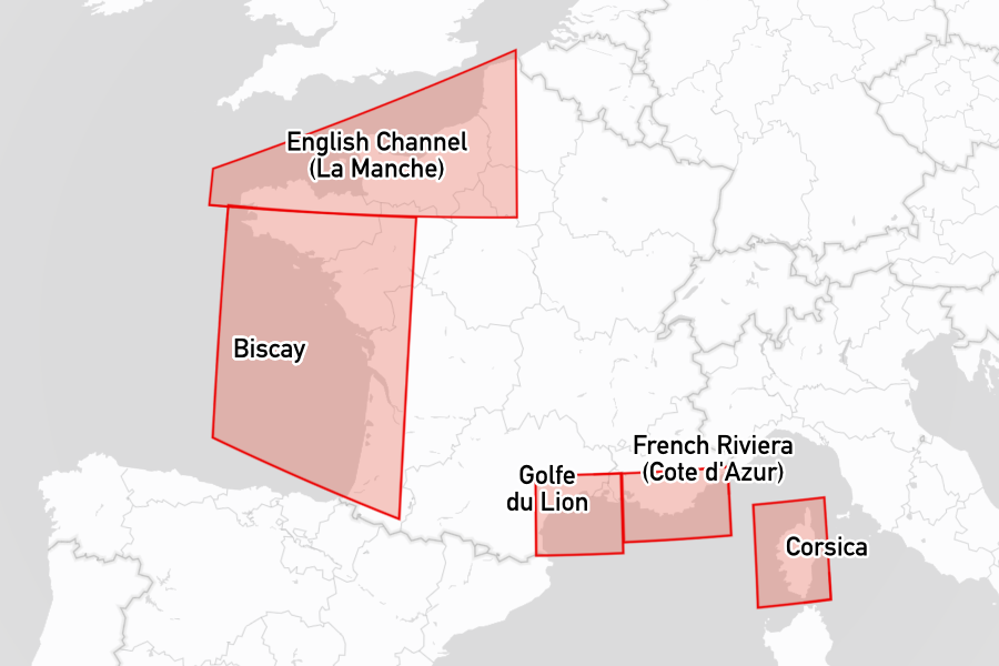 Sailing areas in France