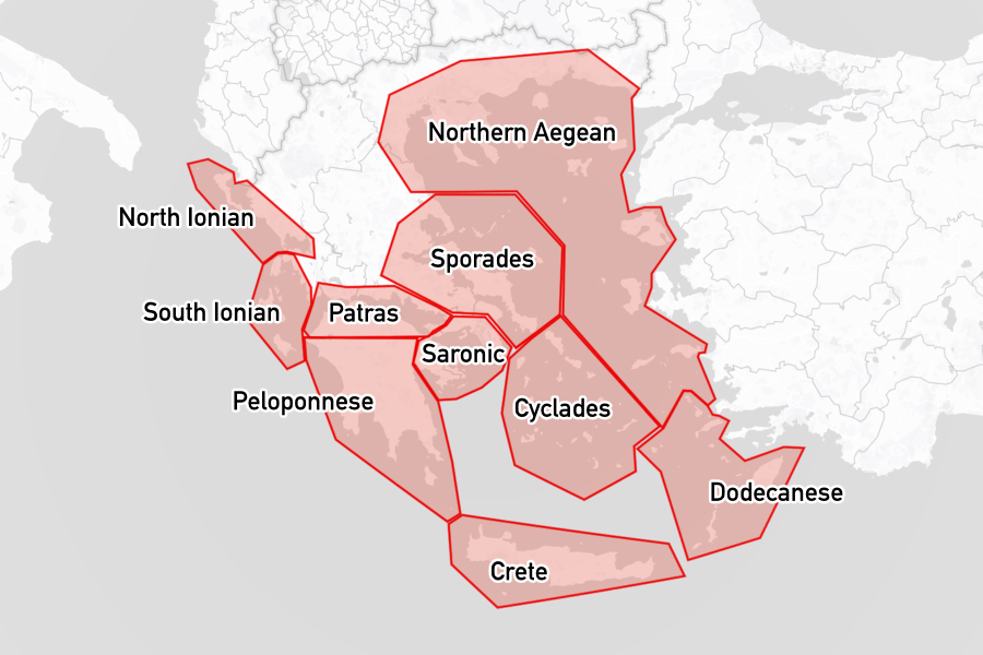 Sailing areas in Greece
