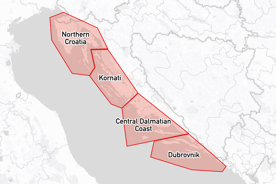 Sailing areas in Croatia