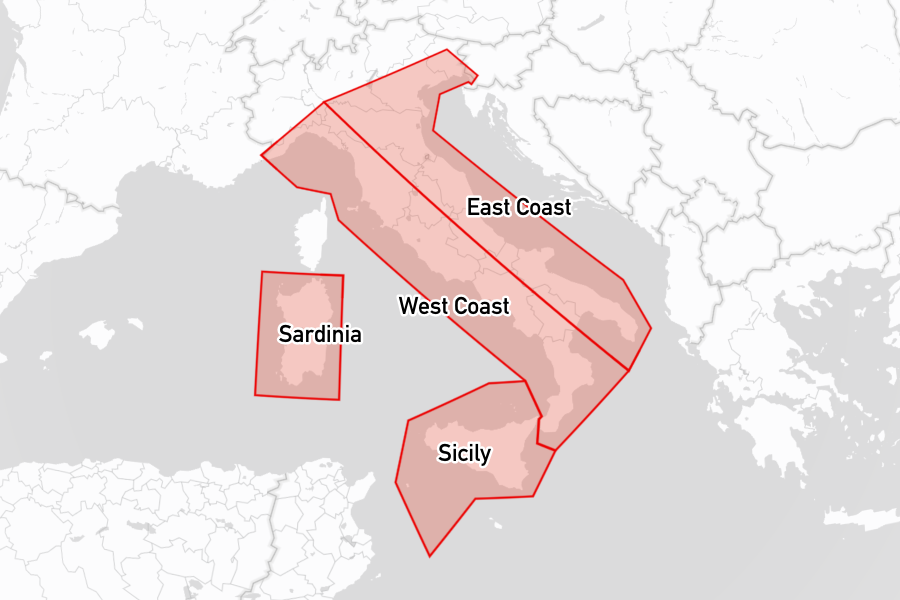 Sailing areas in Italy