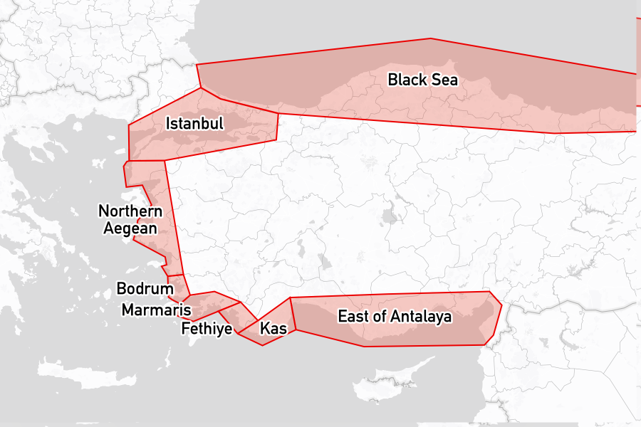 Sailing areas in Turkey